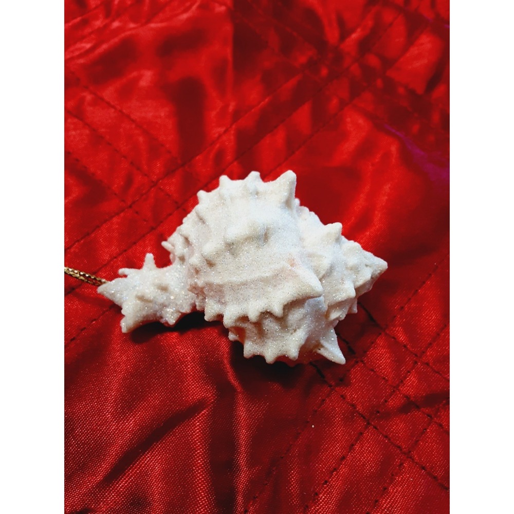 Christmas Shell Hanging Ornament Glittery Pink White Ocean Seashore Vintage 80s